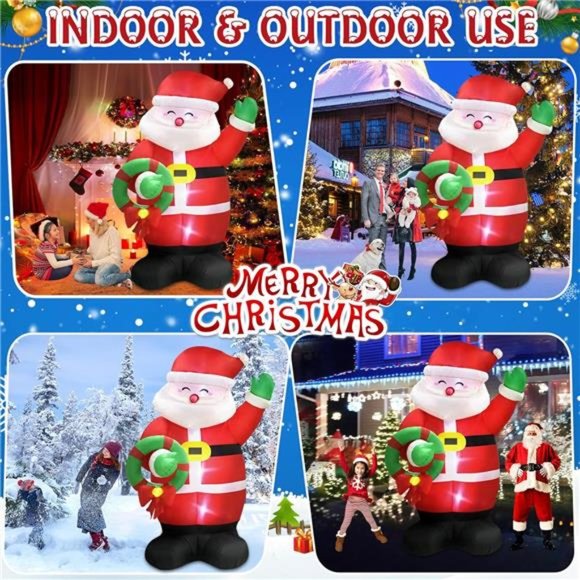 8 FT Christmas Inflatables Santa Claus Holding Garland Outdoor, Build in LED - Picture 3 of 6